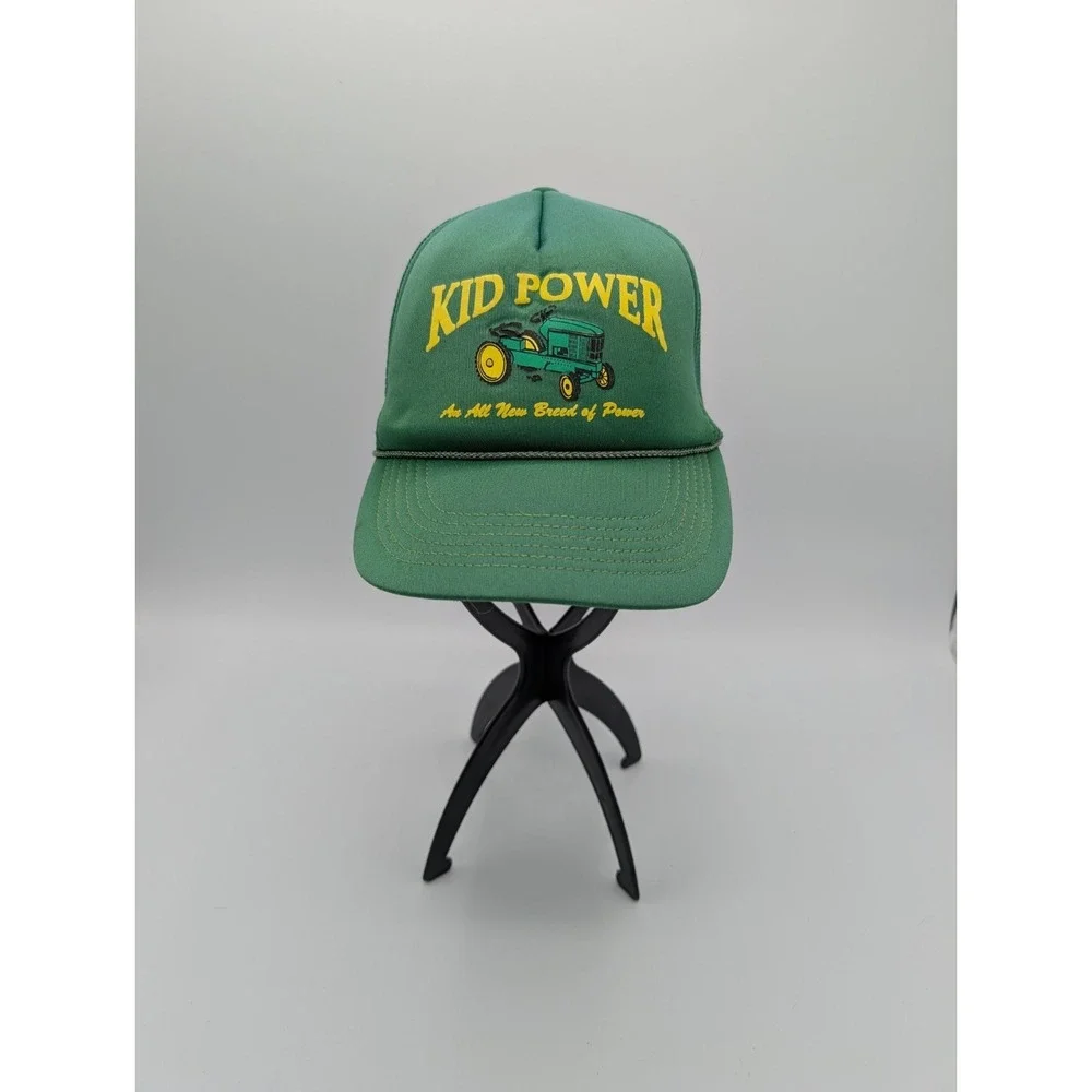 Vintage Tractor Trucker Hat Kid Power Youth Boys Snap Back‎ Mesh Green